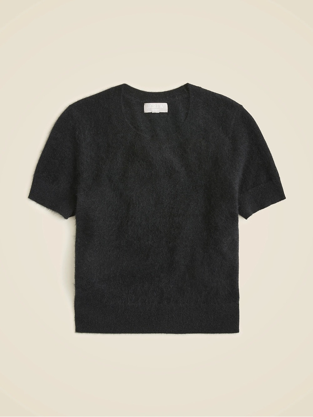 J. Crew Black Fuzzy Short-Sleeve Crewneck Sweater
